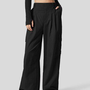NWT HALARA LADIES SIZE XL PETITE BLACK LINEN FEEL COTTON PLICATED WIDE LEG PANTS